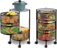 3 Layers Rotatable Basket Kitchen Vegetable Fruits Rolling Storage Cart Rack