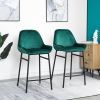China Supplier High Quality Modern Design Kitchen Metal Frame Velvet Cover Bar Stool High Chair With black legs(set of 2)
