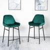 China Supplier High Quality Modern Design Kitchen Metal Frame Velvet Cover Bar Stool High Chair With black legs(set of 2)
