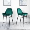 China Supplier High Quality Modern Design Kitchen Metal Frame Velvet Cover Bar Stool High Chair With black legs(set of 2)