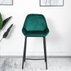 China Supplier High Quality Modern Design Kitchen Metal Frame Velvet Cover Bar Stool High Chair With black legs(set of 2)