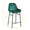 China Supplier High Quality Modern Design Kitchen Metal Frame Velvet Cover Bar Stool High Chair With black legs(set of 2)